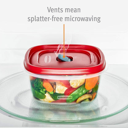 Rubbermaid Easy Find Lid Square 5-Cup Food Storage Container (Pack of 3), Red (Vented)3