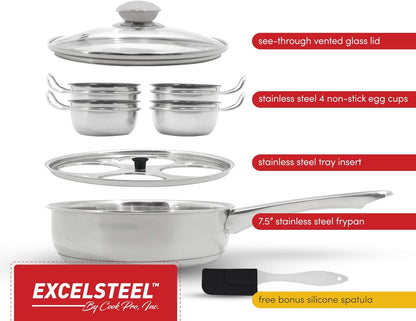Non Stick Easy Use Rust Resistant Home Kitchen Breakfast Brunch Induction Cooktop Egg Poacher, 4 Cups, 18/10 Stainless Steel4
