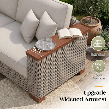 6-Piece Wicker Patio Furniture Set with Solid Wood Armrest, Outdoor Patio Set with Thick Legs, Uv-Resistant Modular Outdoor Sectional Sofa for Backyard, Porch, Garden5