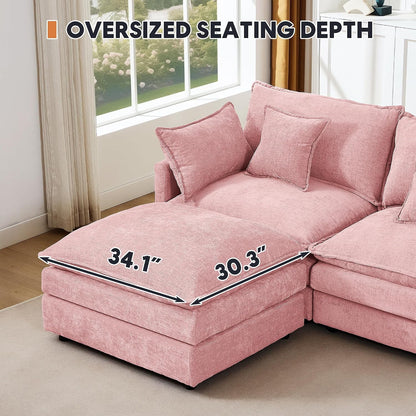 Modern 102" L Shaped Sectional Sofa Cloud Couch, Modern Chenille Comfy Modular Sleeper Sofa, Upholstery Sofa with Ottoman & Memory Foam for Living Room, Pink8