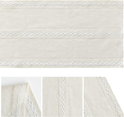 Beige Rustic Cotton Linen Table Runner, Seasonal Embroidered Hollow Kitchen Dining Table Decoration for Home Party Decor 13X72 Inch5