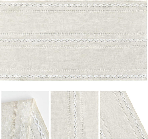 Beige Rustic Cotton Linen Table Runner, Seasonal Embroidered Hollow Kitchen Dining Table Decoration for Home Party Decor 13X72 Inch5