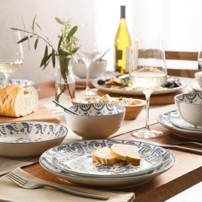 Bloomhouse - 2-Time Oprah’S Favorite Things - Valencia Flor 16 Piece Dinnerware Set, Artisanal Decorated Stoneware Plates & Bowls, Service for 4, Microwave & Dishwasher Safe, Iris Blue4