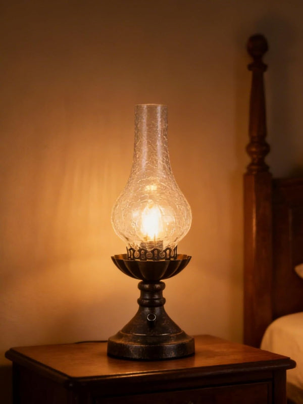 Vintage Table Lamp with Crackled Glass Shade & Rotary Knob Switch, Small Antique Desk Lamp,Lantern Rustic Farmhouse Western Victorian Bedside Decor for Bedroom,Living Room,Office6