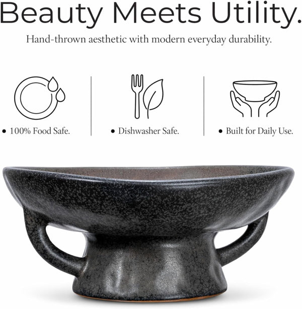 Creative Co-Op Stoneware Bowl with Handle and Base, Black Reactive Glaze10