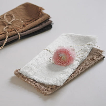 Handmade Cloth Napkins 100% Cotton Napkins with Fringe，Delicate Handmade Cloth Napkins for Dinners, Parties, Weddings and More，18 X 18 Inch Set of 4 - White3
