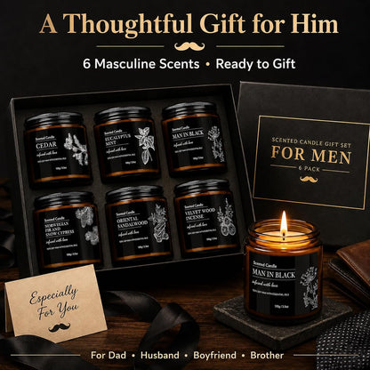 Scented Candles for Men, 6-Pack 3.5 Oz Soy Wax Gift Set with Essential Oils2