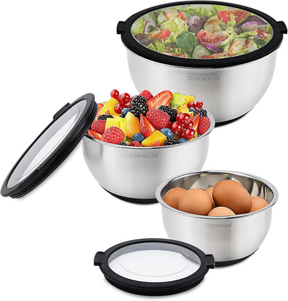 Stainless Steel Mixing Bowls with Lids Set of 3, 1.5/3/5QT1