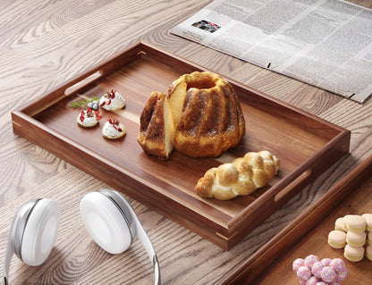 Set of 2 Acacia Wood Serving Tray with Handles | Decorative Trays Platter,Breakfast Tray in Bed,Food Drinks Tray for Eating,Working,Storing4