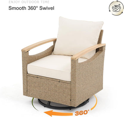 6-Piece Patio Wicker Conversation Set, Outdoor Sofa & Swivel Chairs4