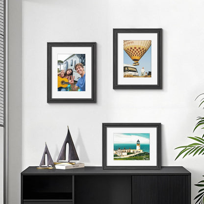 8.5X11 Picture Frame Set of 6, Wall or Tabletop, Black Woodgrain7