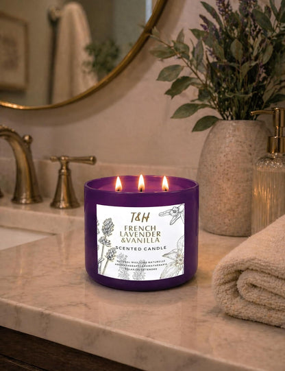 French Lavender Vanilla Large 3-Wick Soy Scented Candle for Home, 15.8 Oz7
