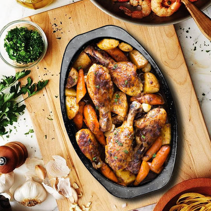 Granite Roaster Pan, Small 13” Enameled Roasting Pan with Domed Lid. Oval Turkey Roaster Pot, Broiler Pan Great for Small Chicken, Lamb. Dishwasher Safe Cookware Fit for 7Lb Bird5