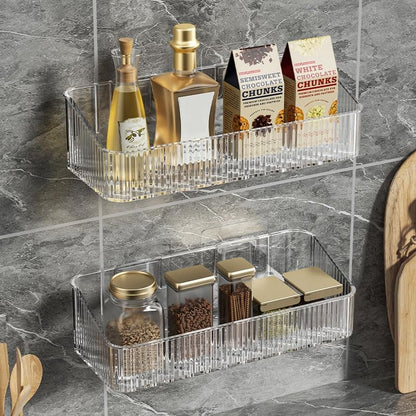 2 Pcs Wall Mounted Shower Caddy, Adhesive Bathroom Caddy Shelf Organizer Makeup Organizer Storage Bins for Bathroom Kitchen6