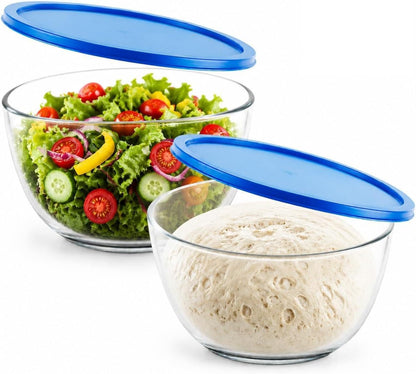 Glass Sourdough Mixing Bowls with Lids, 2-Pack Large Capacity Clear Bowls, 4.76 Quart for Bread Making, Perfect for Mixing, Proofing, Storing Dough1
