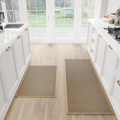 Kitchen Mat Set of 2 PCS, Cushioned Non Slip Rugs for Kitchen Floor, Absorbent Runner Comfort Standing Mats Washable for Kitchen, Office, Home (Brown, 17.3"X47"+17.3"X30")1