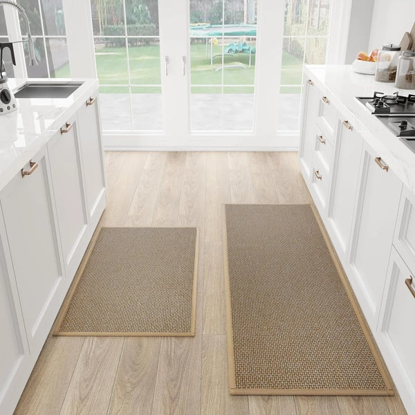 Kitchen Mat Set of 2 PCS, Cushioned Non Slip Rugs for Kitchen Floor, Absorbent Runner Comfort Standing Mats Washable for Kitchen, Office, Home (Brown, 17.3"X47"+17.3"X30")1