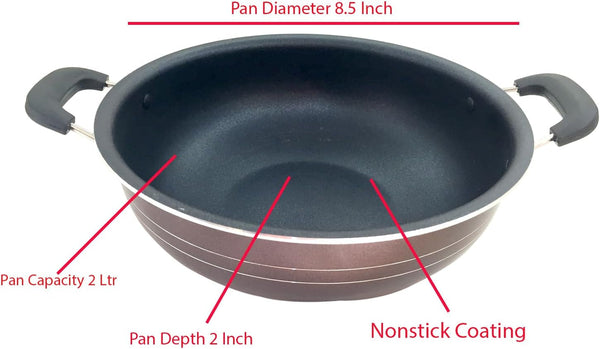 Nonstick Kadhai with Lid 2L All Purpose Pan Deep Fry Pan for Indian Cooking Stir Fry Aluminium Wok Deep Fry Skillet Cookware Cooking Pan2