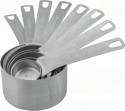 Measuring Cups Set, 18/8 (304) Stainless Steel Measuring Cups for Kitchen & Baking, Heavy Duty Solid Measurement Cups, Us & Metric Measure Tools with 1/16, 1/8, 2/3 &3/4 Cups8