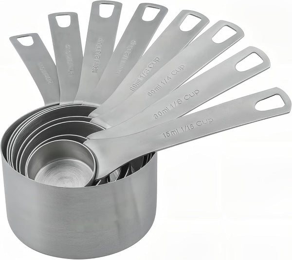 Measuring Cups Set, 18/8 (304) Stainless Steel Measuring Cups for Kitchen & Baking, Heavy Duty Solid Measurement Cups, Us & Metric Measure Tools with 1/16, 1/8, 2/3 &3/4 Cups8
