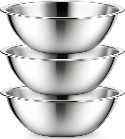 3 Pack Stainless Steel Mixing Bowls, 6 Quart Flat Base Stainless Steel Serving Bowls, 12.6 Inch Mirror Polish Large Metal Bowl Set for Kitchen Cooking, Baking, Prepping1