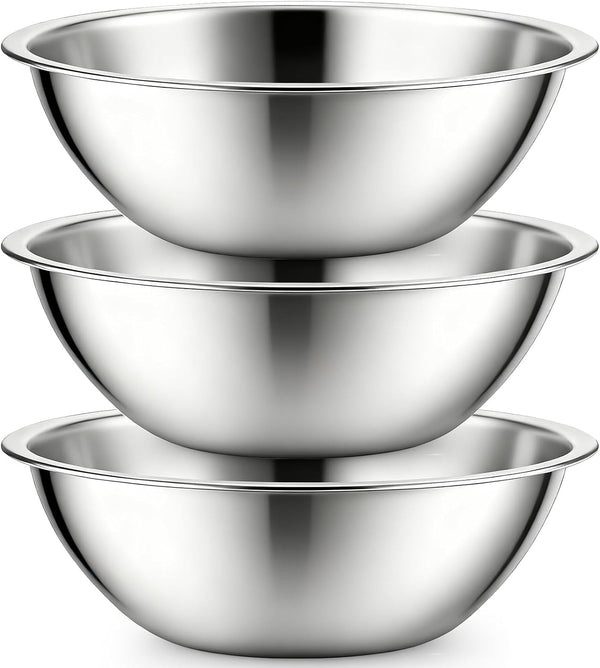 3 Pack Stainless Steel Mixing Bowls, 6 Quart Flat Base Stainless Steel Serving Bowls, 12.6 Inch Mirror Polish Large Metal Bowl Set for Kitchen Cooking, Baking, Prepping1