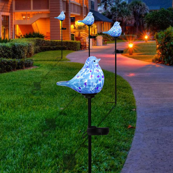 Solar Garden Stake, Hand-Blown Glass Bluebird Light Outdoor Garden Decor7