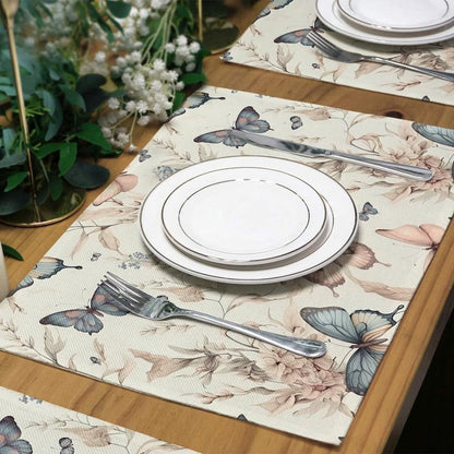 12"X18" Fairy White Beige Butterfly Flowers Placemats Set of 4 Washable Thick Place Mats Kitchen Table Mats Decorative Linen Fabric Table Mat for Dining Table Kitchen Home Decor5