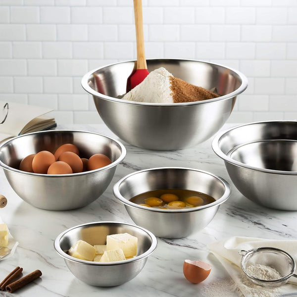 Stainless Steel Mixing Bowl Set, Nesting Bowls for Kitchen Baking, Cooking, Prepping, Kitchen Food Storage Organizers, No Lids (6 Pack)5