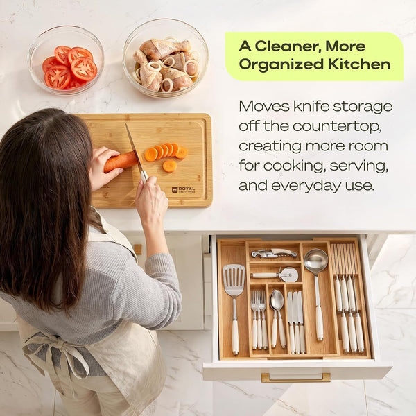 Bamboo In-Drawer Knife Block for 7 Knives (Not Included) – Premium Drawer Knife Organizer Insert, Kitchen Knife Holder for Safe Knife Storage, Compact Kitchen Organization & Drawer Storage6