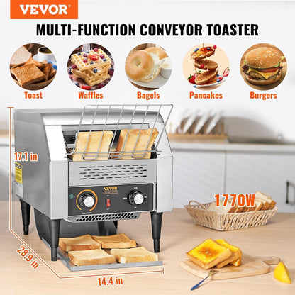 Commercial Conveyor Toaster, 300 Slices/Hour Conveyor Belt Toaster, Heavy Duty Stainless Steel Commercial Toaster Oven for Toast Bun, Bagel, Bread2