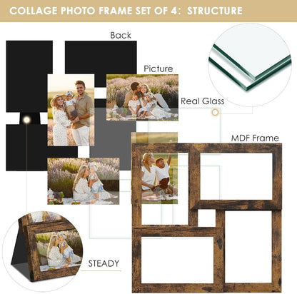 4X6 Collage Frame Tempered Glass for 4 4X6 Photos Brown5