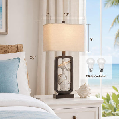 26" Coastal Starfish Table Lamps with 2 Bulbs for Living Room Set of 25