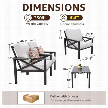 4 Piece Patio Furniture Set Metal Patio Conversation Set, 5.5"Cushion Grey7