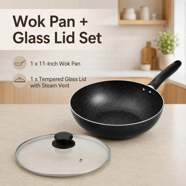 11-Inch Nonstick Flat-Bottom Wok with Glass Lid, Induction Stir-Fry and Saute Pan for Vegetables, Noodles and One-Pan Meals, Aluminum Wok for All Stovetops2