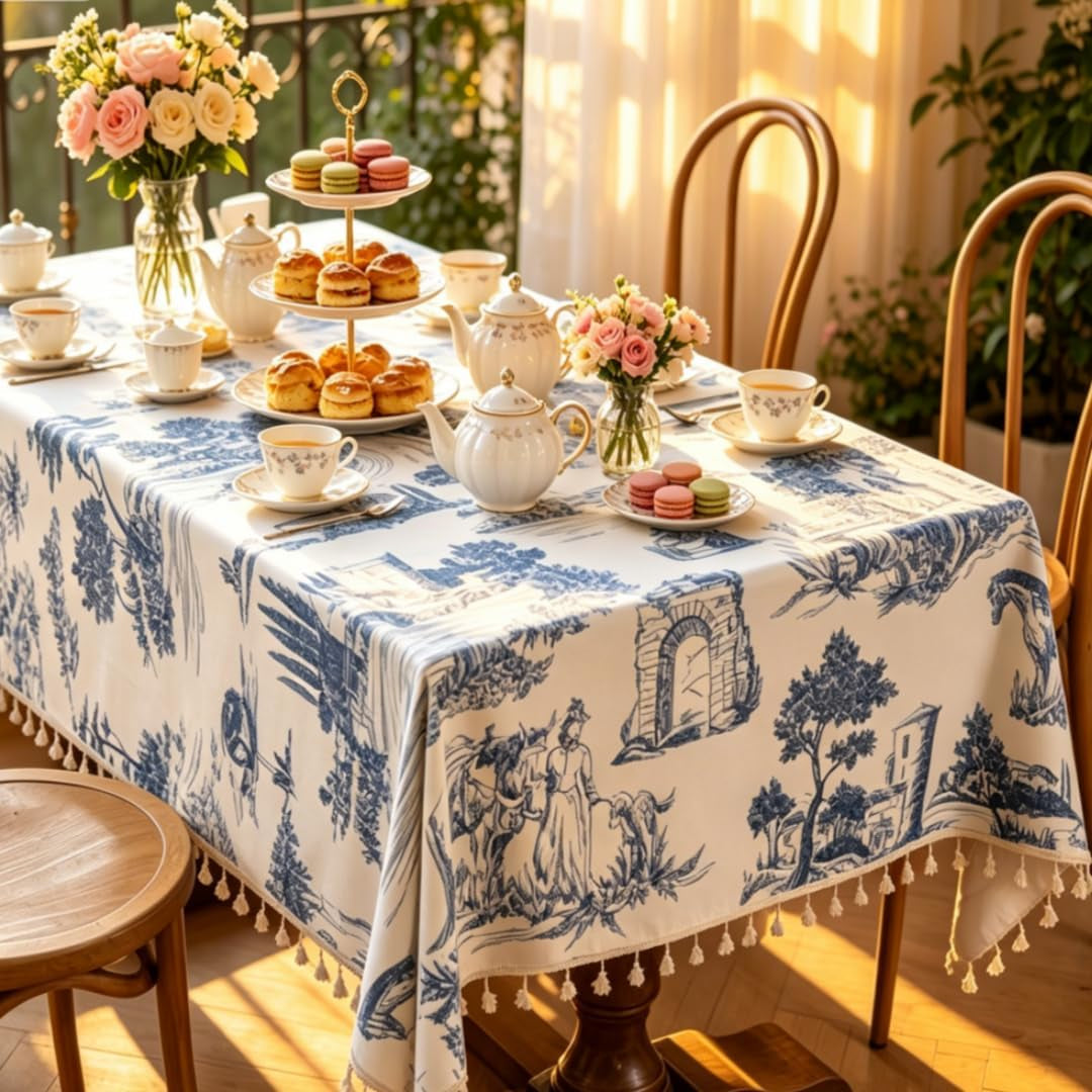 retro-blue-white-toile-de-jouy-printed-rectangular-tablecloth-premium-cotton-linen-table-cover-with-complete-edge-tassels-for-french-country-kitchen-decor-60x86-inches