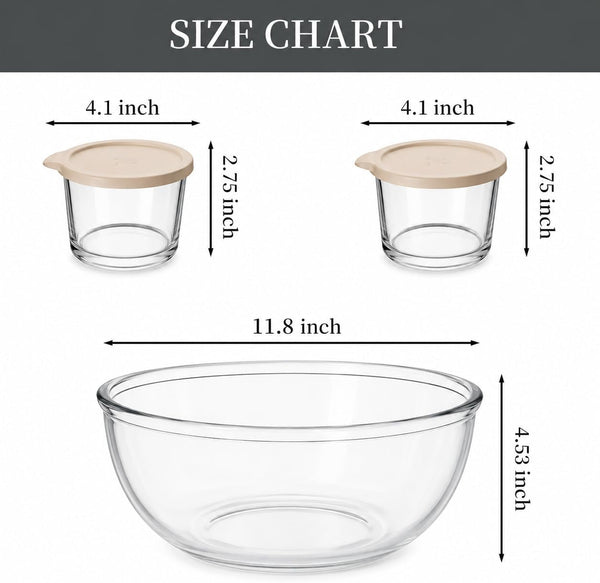 6QT Glass Mixing Bowl Set with 2 Storage Jars2