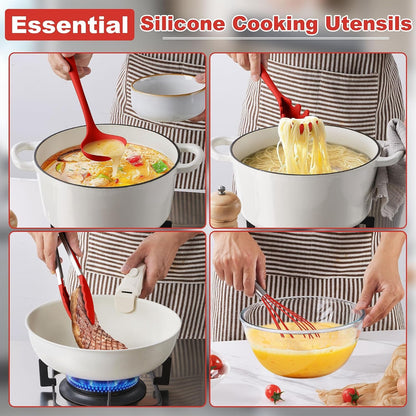 14 Pcs Silicone Cooking Utensils Set with Holder, Red4