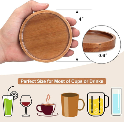 Wooden Coaster Set of 6 Coffee Table Decor Bar Cup Drink Coasters Holder | Acacia Wood Coaster Coffee Bar Accessories Kitchen and Dining Room Outdoor Costers Modern Cute Beer Rustic Farmhouse Decor7