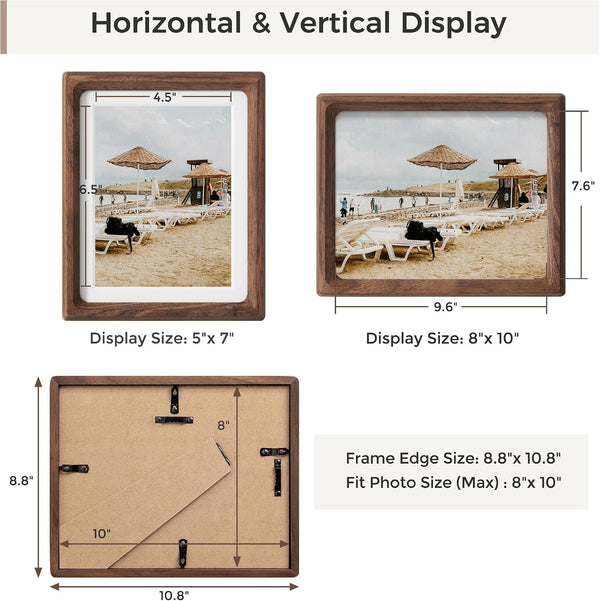 8X10 Picture Frames Natural Walnut,Original Wood Hand Make Crafted Photo Frame with Mat to 5X7 Graduation Picture Display,Family Picture,Wedding Picture Tabletop & Wall Decoration3
