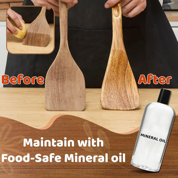 Wood Cooking Utensils Set, 5 PCS Wooden Spoons for Cooking Includes Stainless/Wood Kitchen Tongs, Non-Stick Wooden Utensil Set with Innovative Finger Groove & Non-Slip Notch Design, Black7