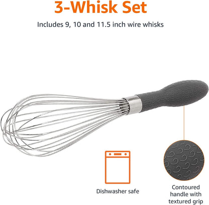 Stainless Steel Wire Whisk Set for Cooking, Different Sizes, Easy to Hold Ergonomic Handle, 3 Piece, Black/Silver5
