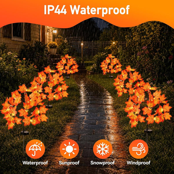 Fall Decorations Outdoor Solar Lights, 2Pcs Thanksgiving Lights 40LED 80 Maple Leaves Stake Light Waterproof 8 Lighting Modes for Autumn Patio Garden Yard outside Halloween Thanksgiving Decorations4