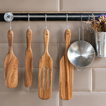 Spurtle Set, Natural Acacia Wooden Kitchen Utensils Set of 4, Wooden Spoons Utensils for Cooking, Stirring, Mixing, Serving, Spurtles Kitchen Tools as Seen on Tv for Nonsick Cookware5