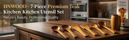 Wooden Utensil Set with Holder, Teak Wood Cooking Spoons, Slotted Spatula, Skimmer, Ladle, 7 Piece8