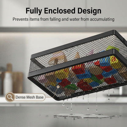 Mesh Shower Caddy Wall Mount, Heavy Duty Adhesive Bathroom Shelf Organizer, Rustproof Floating Spice Rack for Kitchen Pantry, Holds 50 LBS, Multi-Purpose Storage Black-2 Packs (Netting)5