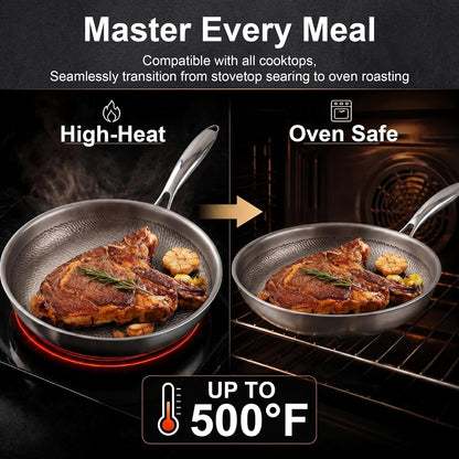 12" Titanium Frying Pan with Lid, Non-Stick Hammered Skillet | 3-Ply Heats Fast & Evenly, PFAS/PFOA/PTFE Free, Scratch-Resistant, for Induction & Gas, Oven-Safe to 500°F, Dishwasher Safe4