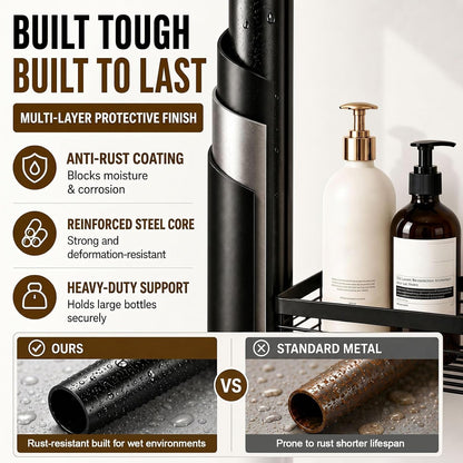 6-Tier Corner Shower Caddy Tension Pole, Rustproof Shelves, Black5
