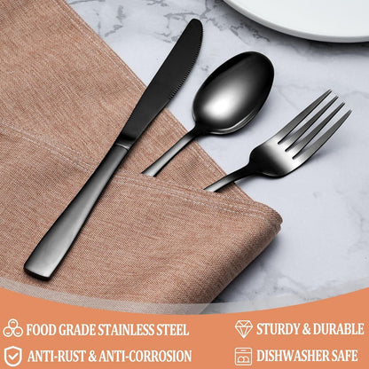 20 Pcs Black Silverware Set, Food-Grade Stainless Steel Flatware Set for 4, Square Cutlery Set, Mirror Polished Tableware Eating Utensils Set for Kitchen, Include Knife Fork Spoon Set,Dishwasher Safe3