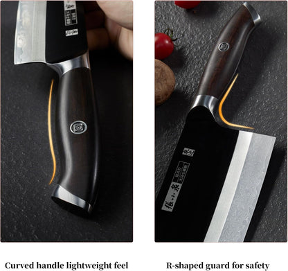 ZHANG XIAO QUAN Professional Meat Cleaver Knife Damascus Steel, Heavy Duty Kitchen Knife with Ultra Sharp Blade, Comfortable Ergonomic Wooden Handle(Black)4
